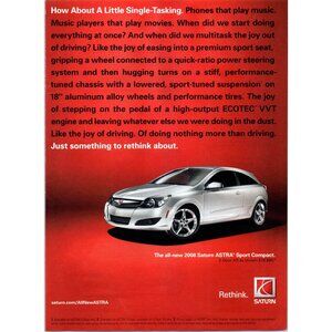 2008 Saturn Astra XR Hatchback Sport Compact Vintage Print Ad Man Cave Wall Art